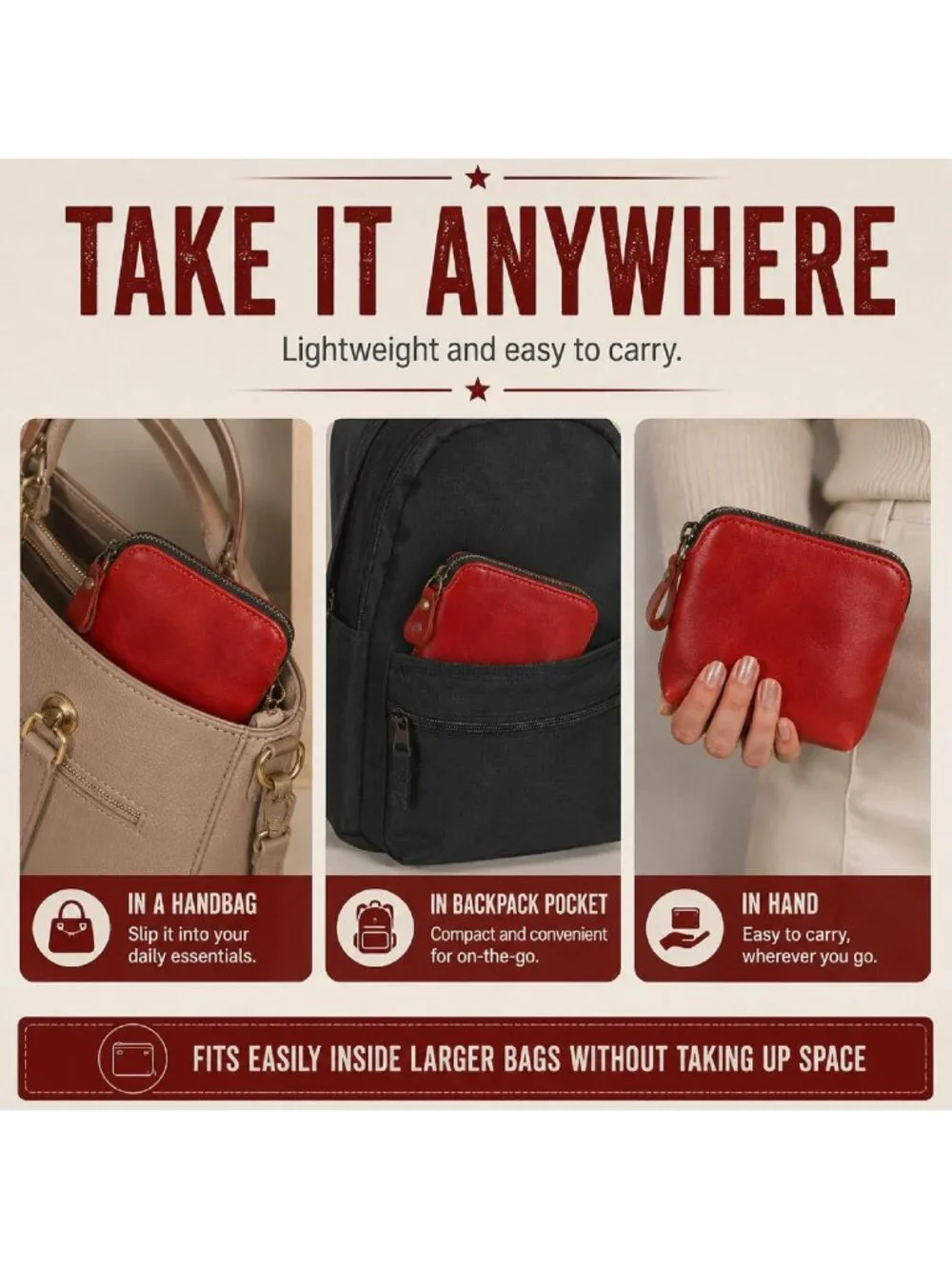 Premium Full Grain Leather Makeup Pouch - Small Travel Toiletry Organizer Bag